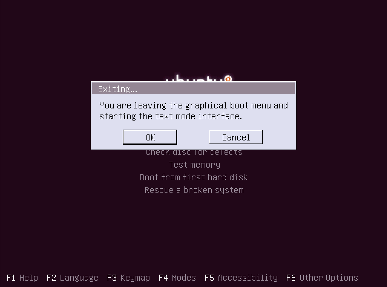 Exiting from graphical menu